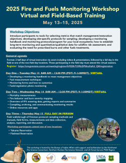 Flyer advertising the 2025 Fire and Fuels Monitoring Workshop